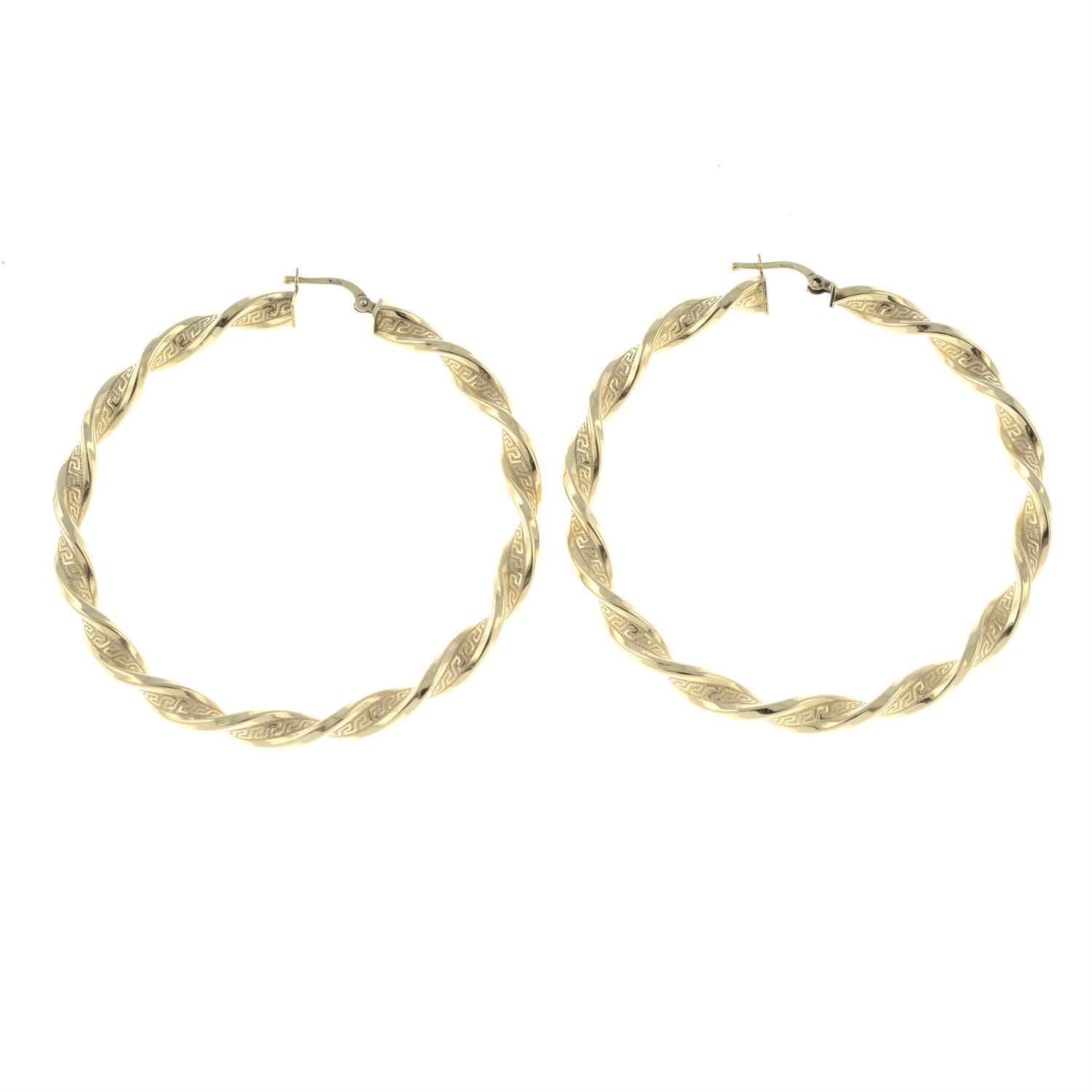 (69707) A pair of hoop earrings, with 'Greek Key' motifs. - Image 2 of 2