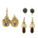 Three pairs of drop earrings.