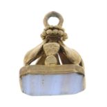A late Victorian 9ct gold agate seal fob.