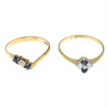 Two gold sapphire and colourless gem rings.