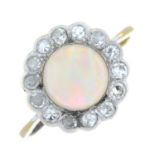 An early 20th century 18ct gold and platinum opal and old-cut diamond cluster ring.