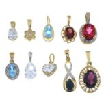 Ten gem-set pendants.