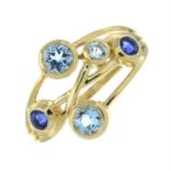 A 9ct gold sapphire and aquamarine dress ring.