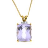 A 9ct gold kunzite and diamond pendant, with 9ct gold chain.