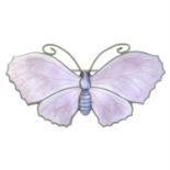 An early 20th century silver lilac enamel butterfly brooch, by John Atkins & Sons.