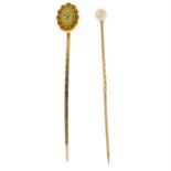 Two early 20th century gem-set stick pins.