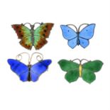 Four early to mid 20th century Norwegian enamel butterfly brooches.