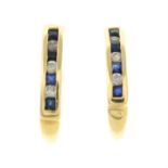 A pair of 18ct gold sapphire and brilliant-cut diamond half-hoop earrings.