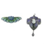 Two pieces of early 20th century silver enamel jewellery, to include a enamel brooch and a mother