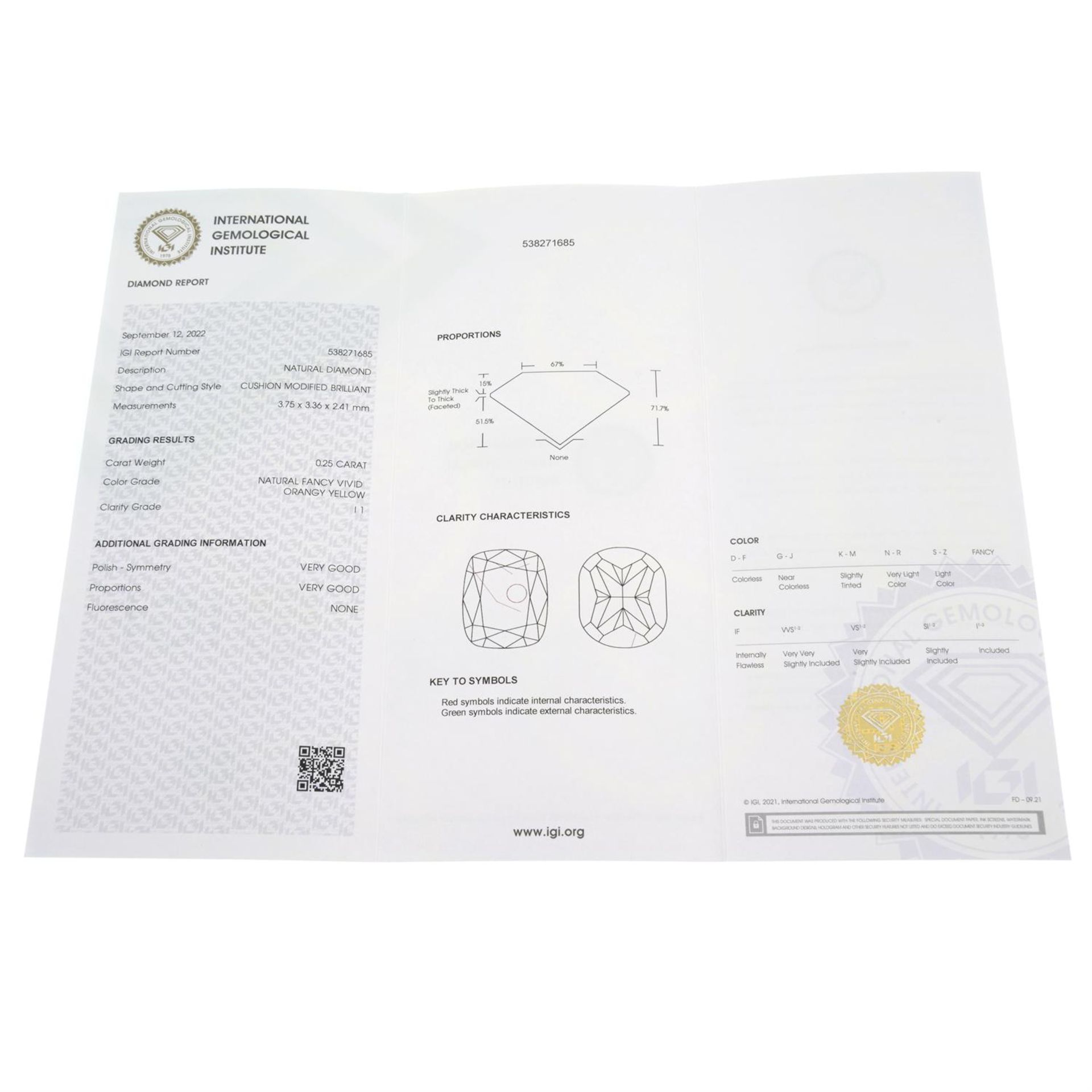 A cushion cut fancy vivid orangy yellow diamond, weighing 0.25ct. Within IGI security seal - Image 4 of 4