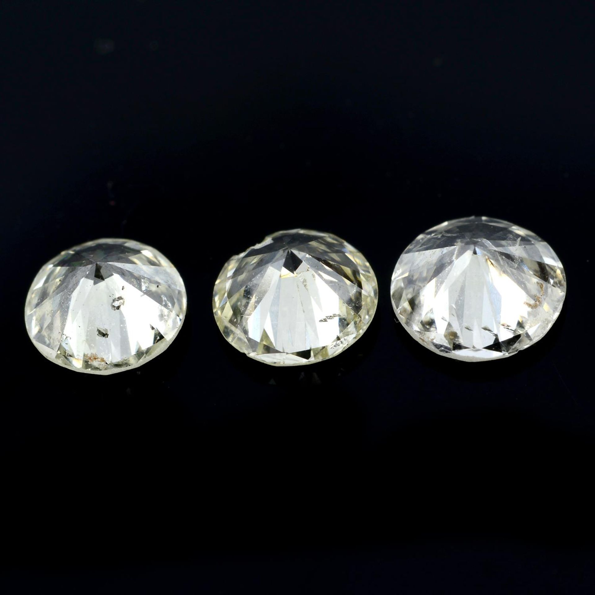 Three brilliant-cut diamonds, weighing 1.04ct. Estimated to be tinted colour and I clarity - Image 2 of 2