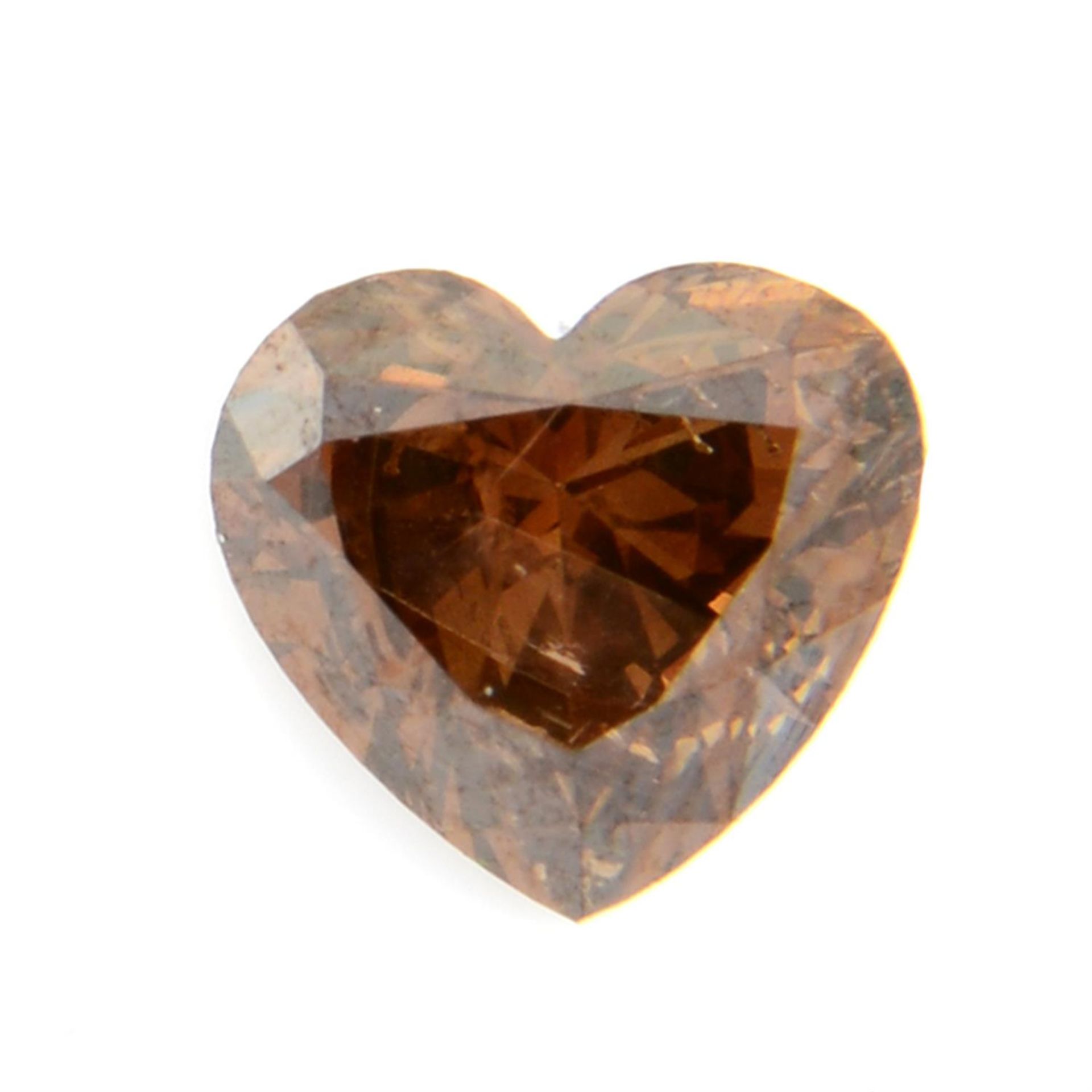 A heart shape 'brown' diamond, weighing 1.02ct. Estimated to be 'brown' colour and I1 clarity