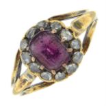 A late 19th century garnet and rose-cut diamond cluster ring, with replacement band.