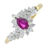 A 9ct gold ruby and diamond dress ring.