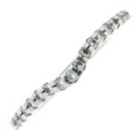 A platinum brilliant-cut diamond chevron half eternity ring.