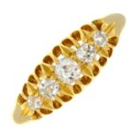 A gold old-cut diamond five-stone ring.