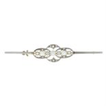 An early 20th century cultured pearl and diamond brooch.