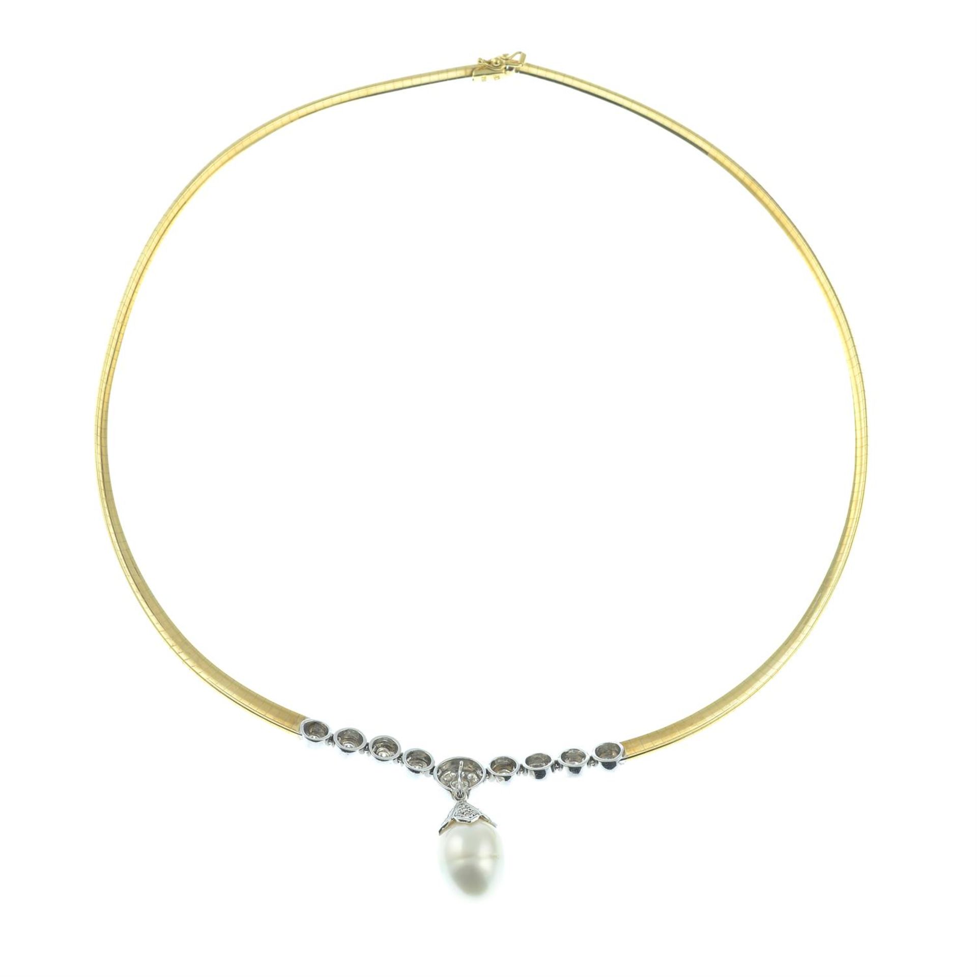 A brilliant-cut diamond bi-colour collar necklace, with cultured pearl and diamond detachable drop. - Image 2 of 3