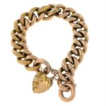 An Edwardian 9ct gold curb-link bracelet, with heart-shape padlock clasp.