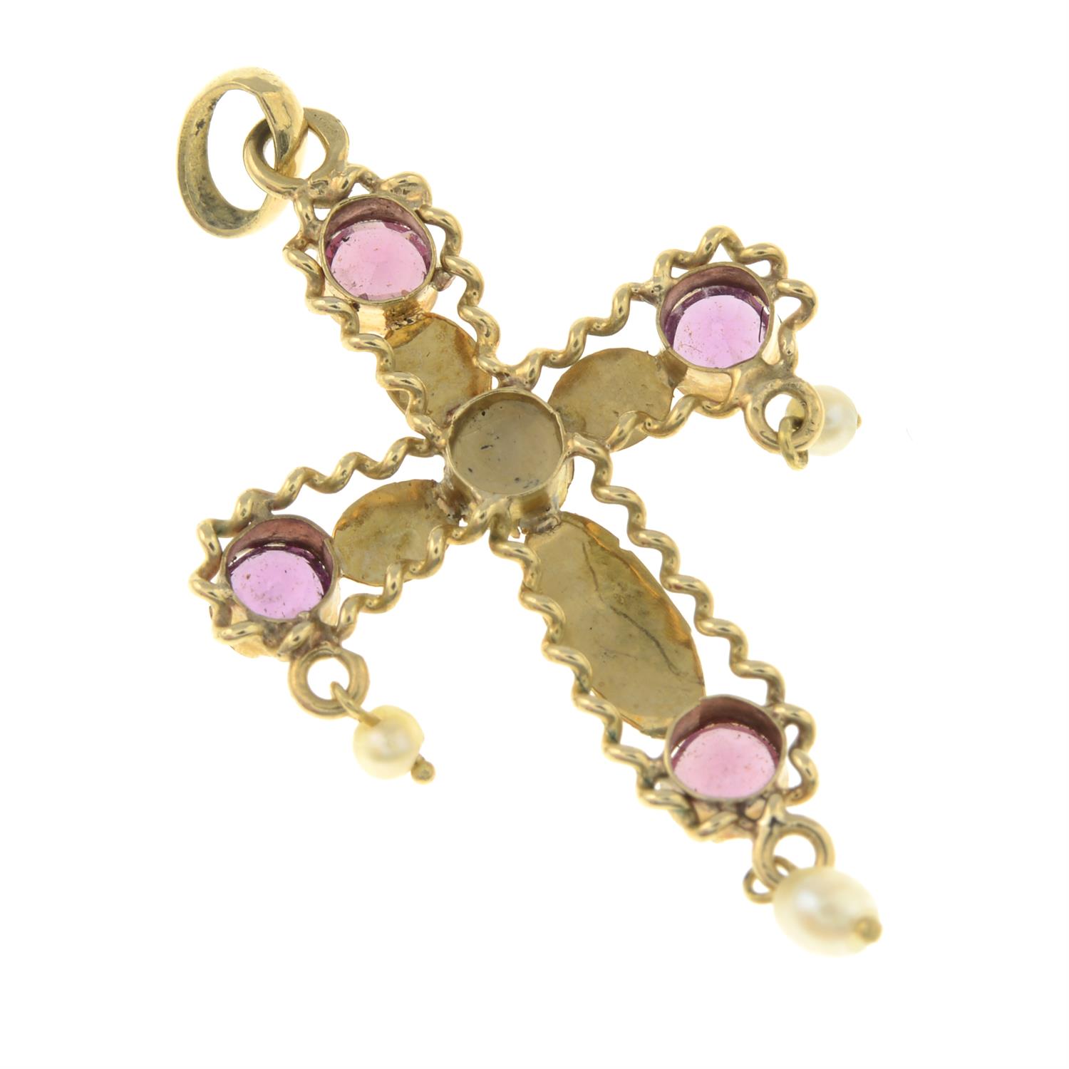An early 20th century garnet and seed pearl cross pendant. - Image 2 of 2