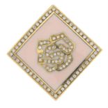 A diamond rose and pink enamel dress ring, by Gavello.