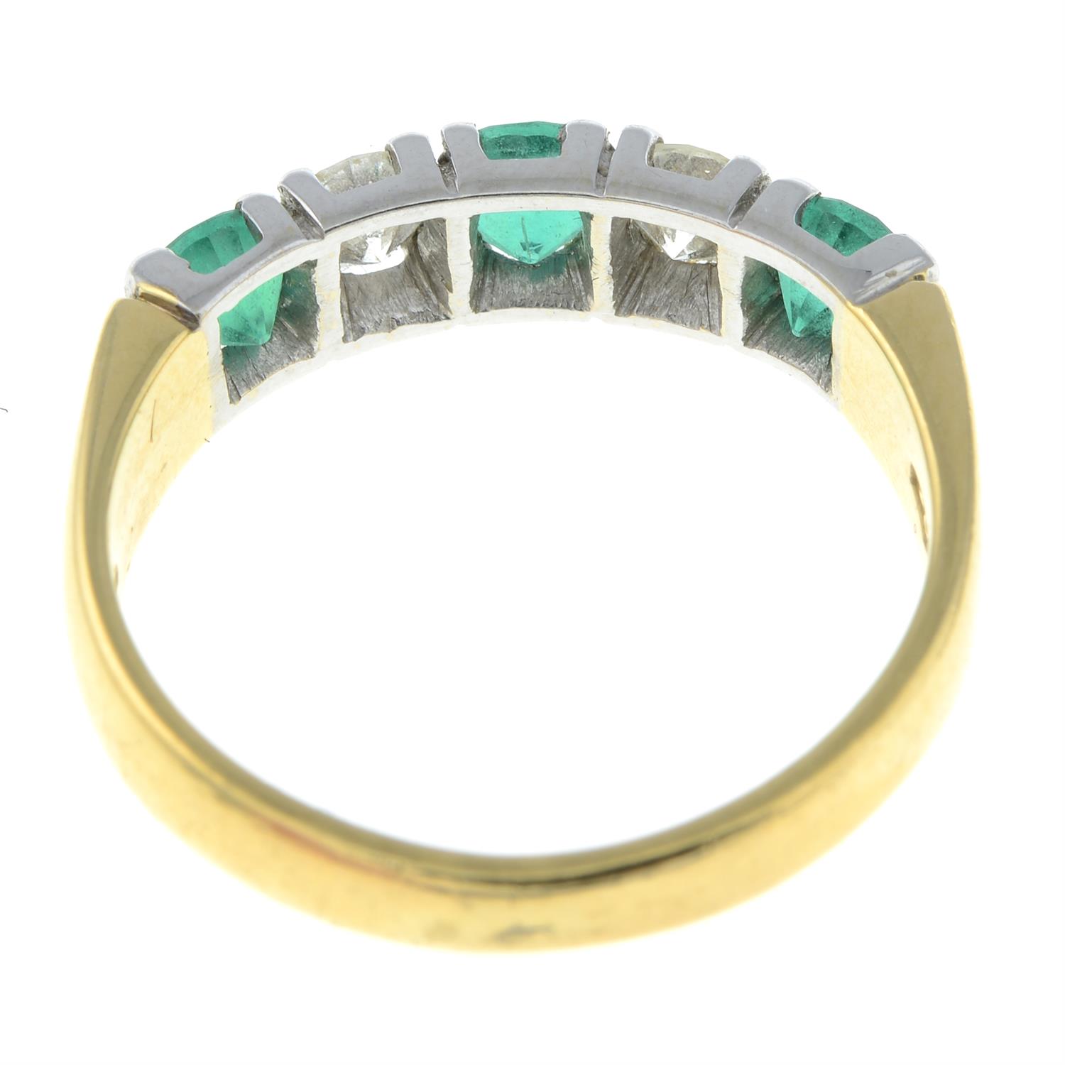 An 18ct gold brilliant-cut diamond and emerald five-stone ring. - Image 2 of 2