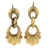 A pair of late 19th century gold drop earrings.