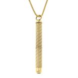 A 9ct gold toothpick, with 9ct gold box-link chain.