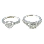 Two brilliant-cut diamond rings.