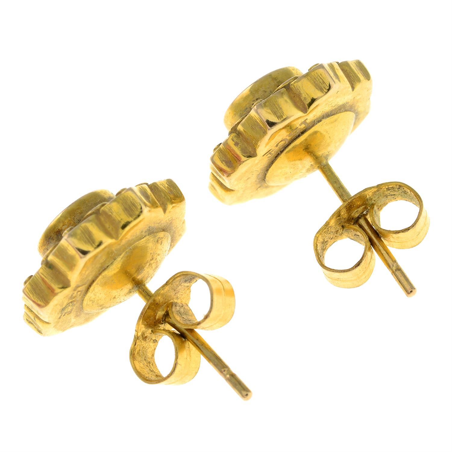 A pair of late 19th century 15ct gold stud earrings, with diamond point highlights. - Image 2 of 2