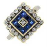 An 18ct gold sapphire and diamond square-shape cluster ring.