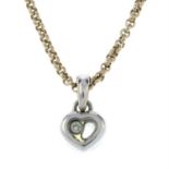 An 18ct gold 'Happy Diamonds' heart-shaped pendant, with belcher-link chain, by Chopard.