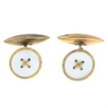 A pair of late Victorian 9ct gold mother-of-pearl cufflinks, each depicting a button.
