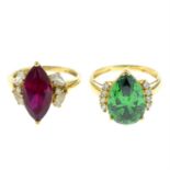 Two 14ct gold cubic zirconia and gem-set rings.