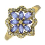 A 9ct gold tanzanite and diamond floral cluster ring.
