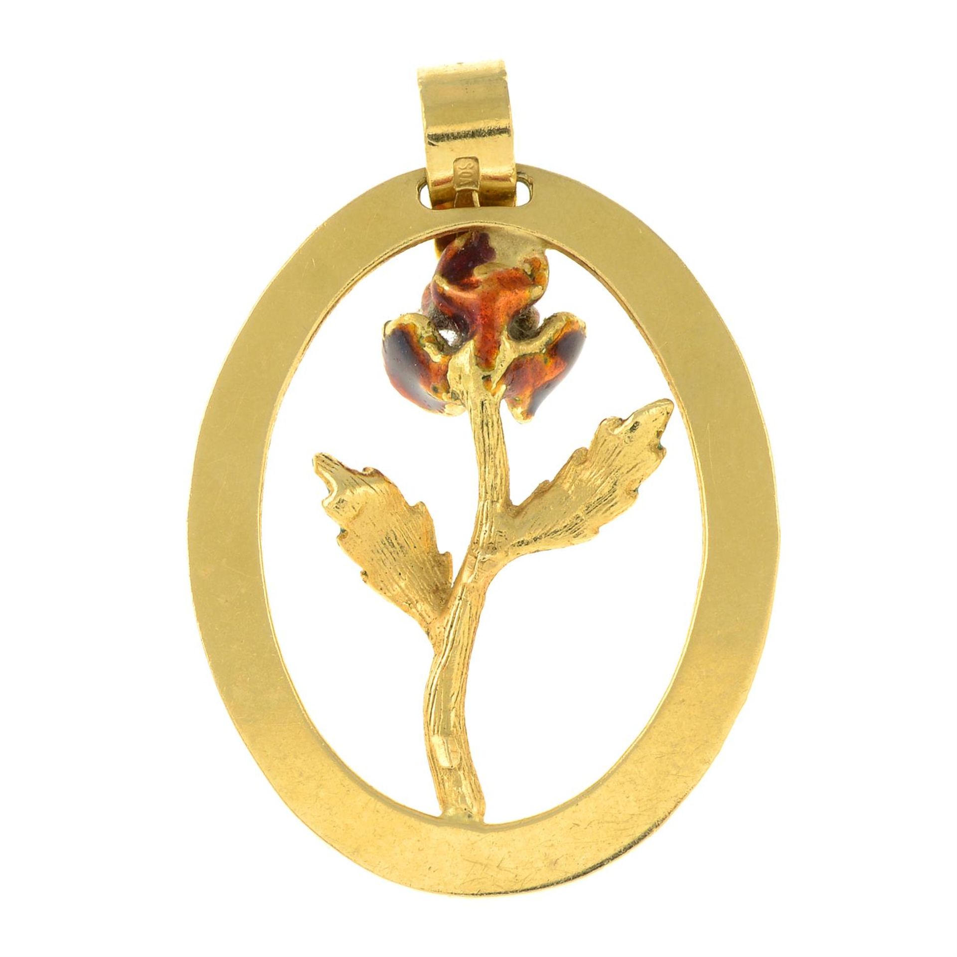 A pendant, depicting an enamel rose. - Image 2 of 2