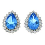A pair of 9ct gold blue topaz and diamond earrings.