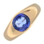 A mid 20th century gold sapphire signet ring.