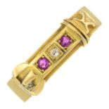 An early 20th century 18ct gold ruby and diamond buckle ring.