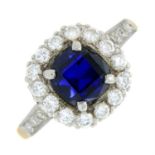 A mid 20th century 18ct gold and platinum sapphire and brilliant-cut diamond cluster ring,