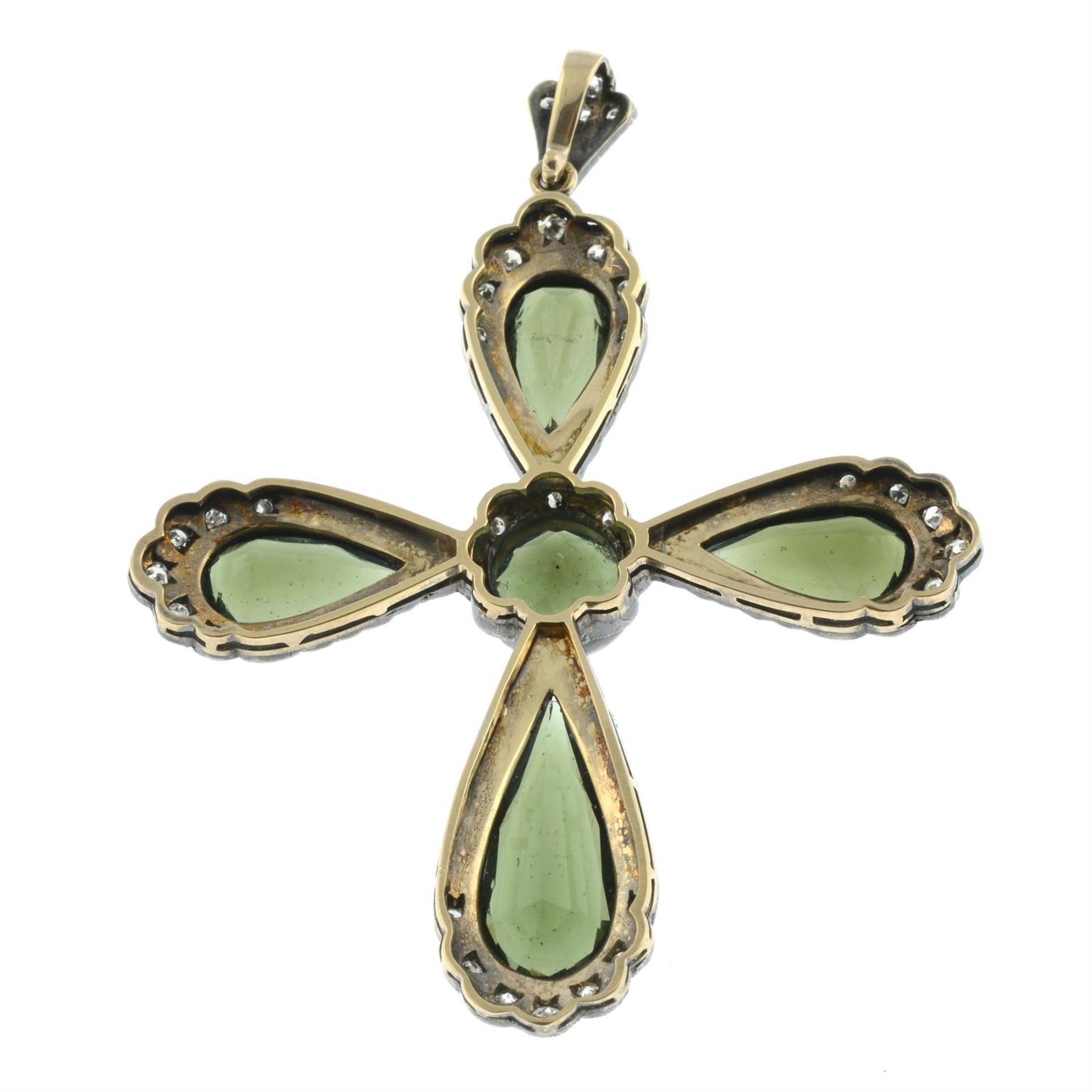 A moldavite and single-cut diamond cross pendant. - Image 3 of 4