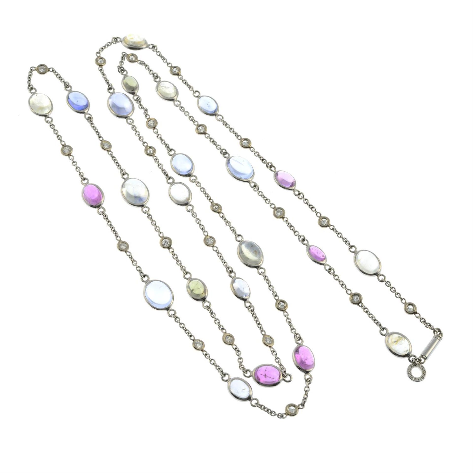 A vari-hue sapphire cabochon and diamond single-strand necklace, by Bulgari. - Image 2 of 4
