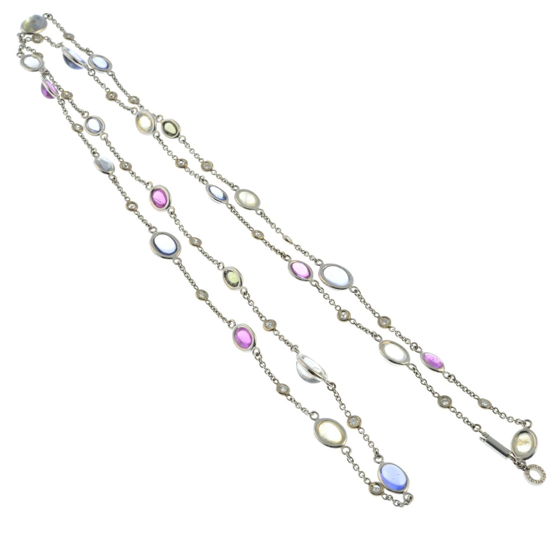 A vari-hue sapphire cabochon and diamond single-strand necklace, by Bulgari. - Image 3 of 4