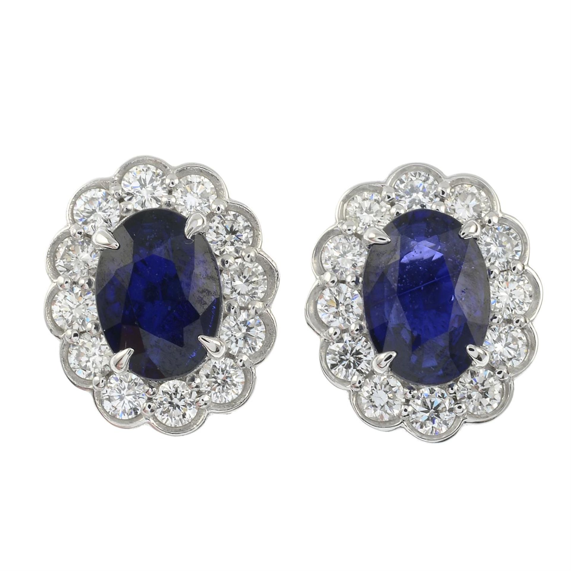 A pair of sapphire and diamond cluster earrings. - Image 2 of 3