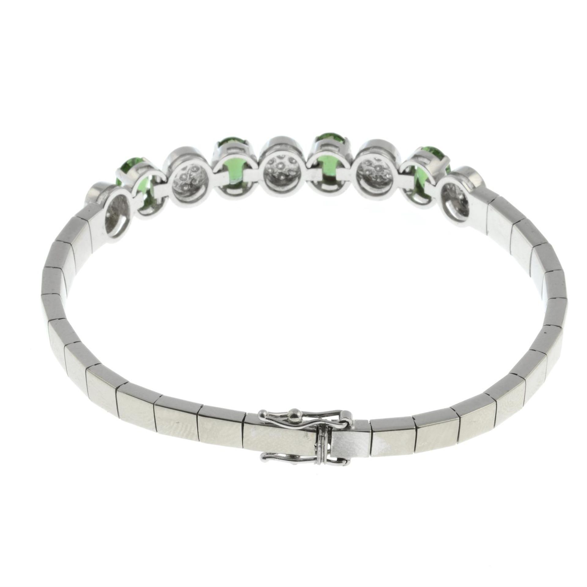 A 1970s 18ct gold green garnet and pavé-set diamond bracelet. - Image 3 of 3