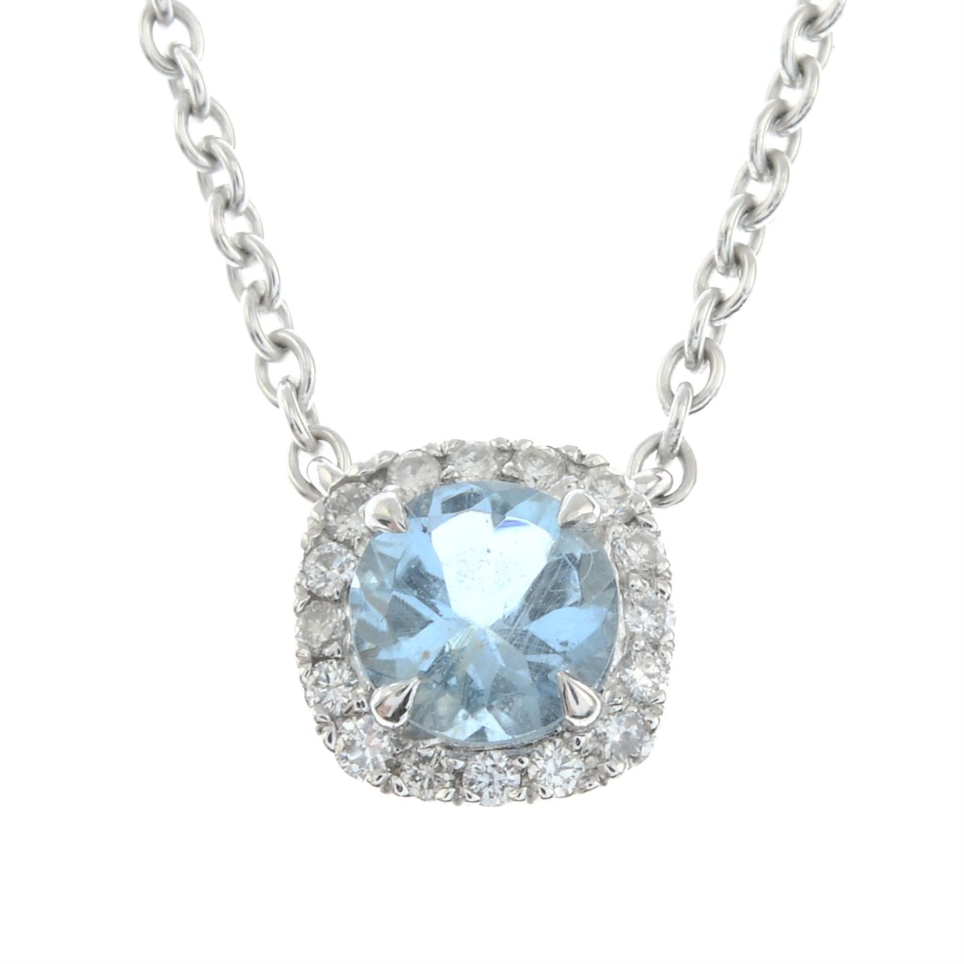 An 18ct gold aquamarine and brilliant-cut diamond pendant, on chain, by Garrard & Co Ltd. - Image 2 of 5