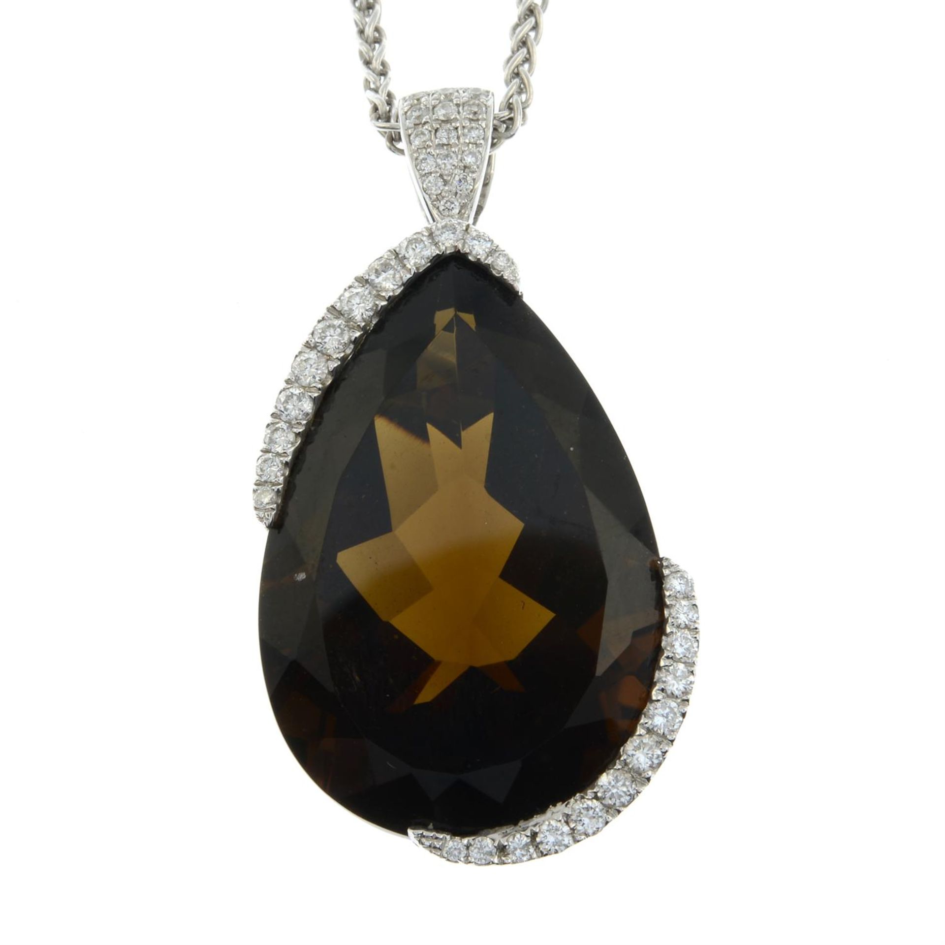 A smokey quartz and diamond pendant, with 18ct gold chain. - Image 2 of 5