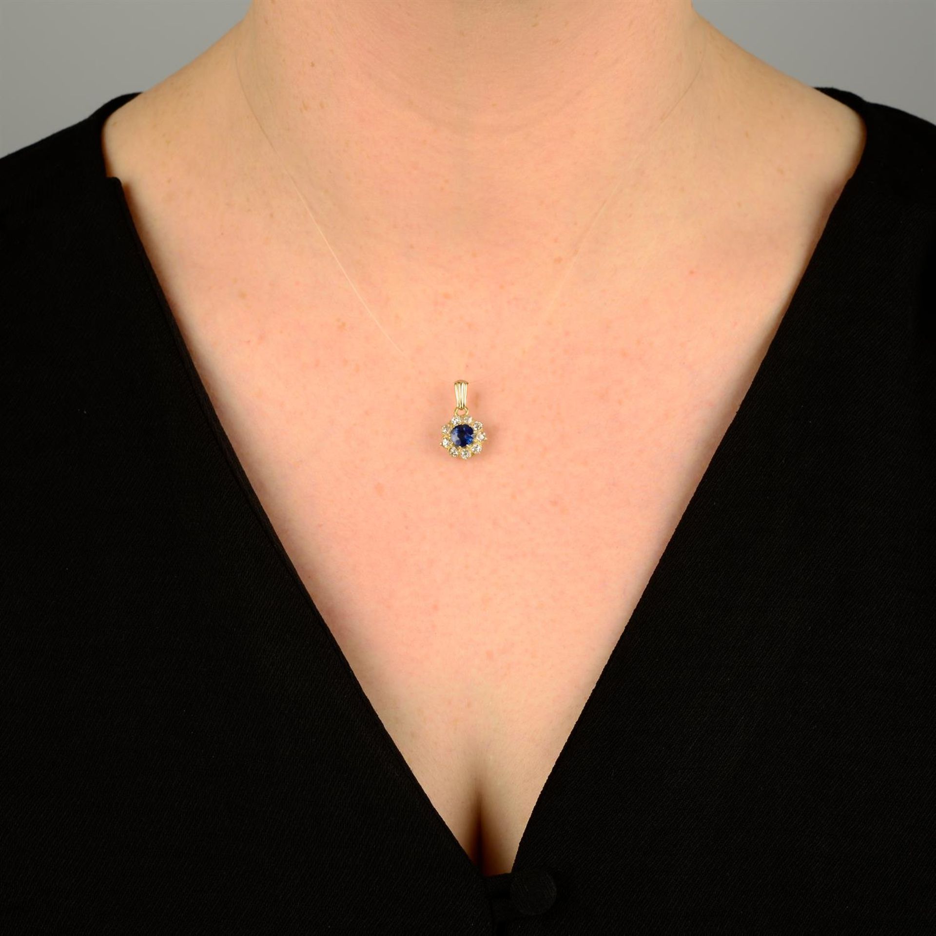 A late 19th century 15ct gold sapphire and old-cut diamond ring head, later mounted as a pendant. - Image 4 of 4