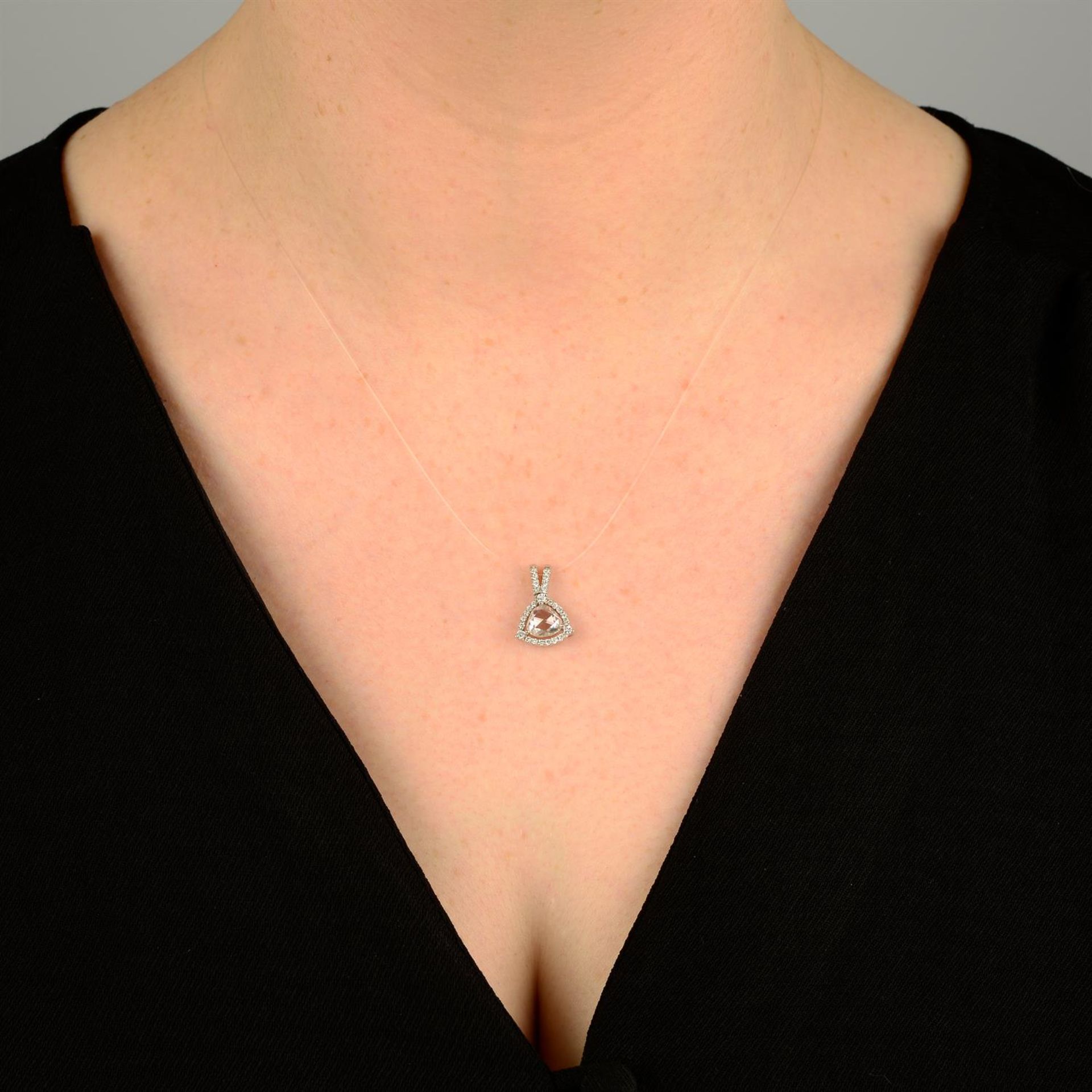 A platinum rose-cut diamond and brilliant-cut diamond cluster pendant. - Image 4 of 4