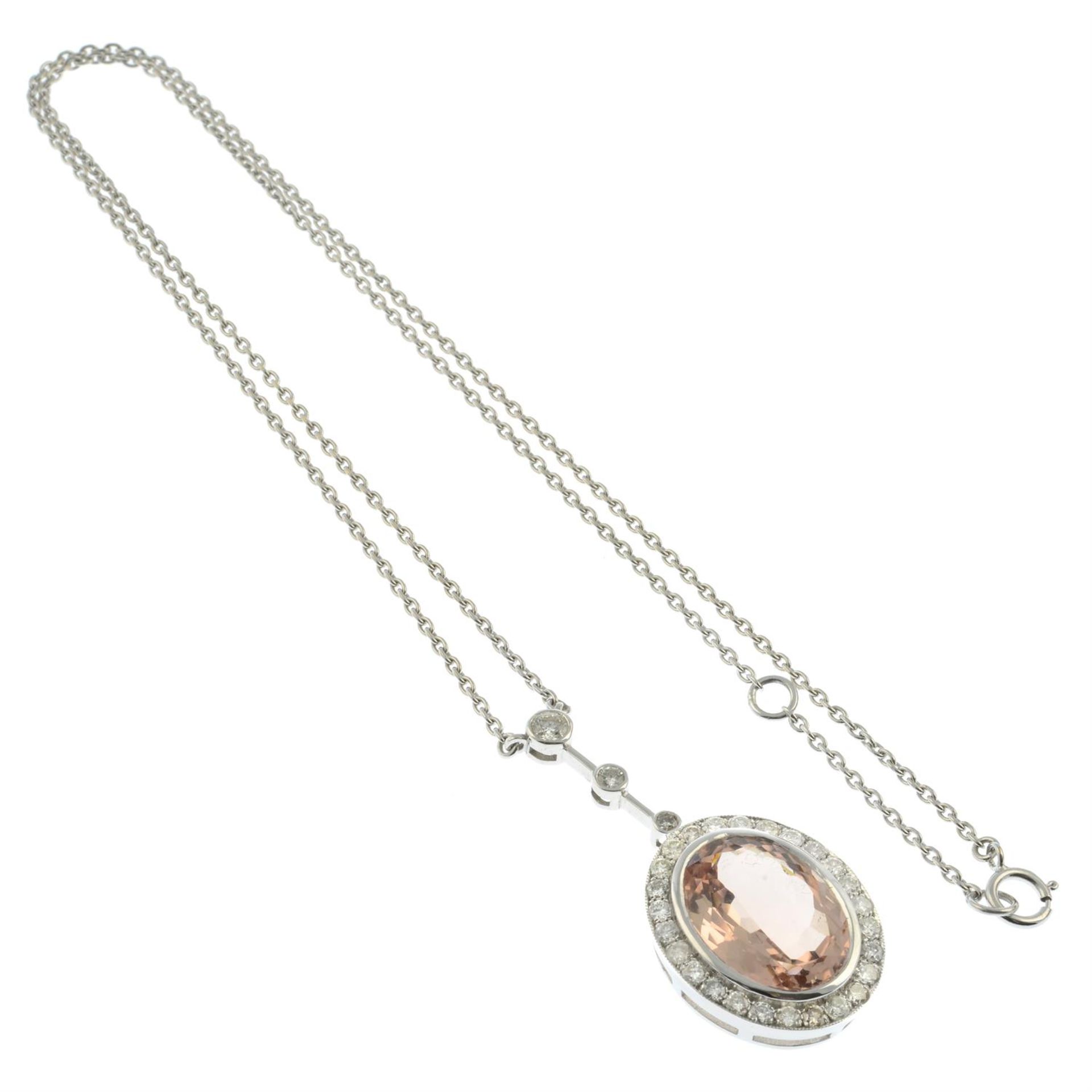 A morganite and diamond cluster pendant, on chain. - Image 4 of 5